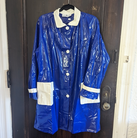 NEW Madcap England Mod Retro 60s Raincoat Rain Jacket Royal Blue - Picture 2 of 8